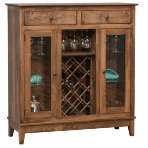 amish SHAKER WINE CABINET WITH WINE GLASS RAILS AND BOTTLE RACK