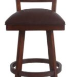 Wooden bar stool with cushioned seat.