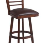Wooden bar stool with leather seat.